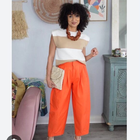 Maeve x Anthropologie Orange Pleated Barrel Leg Pants US 6 / 30" $128 - Picture 2 of 8